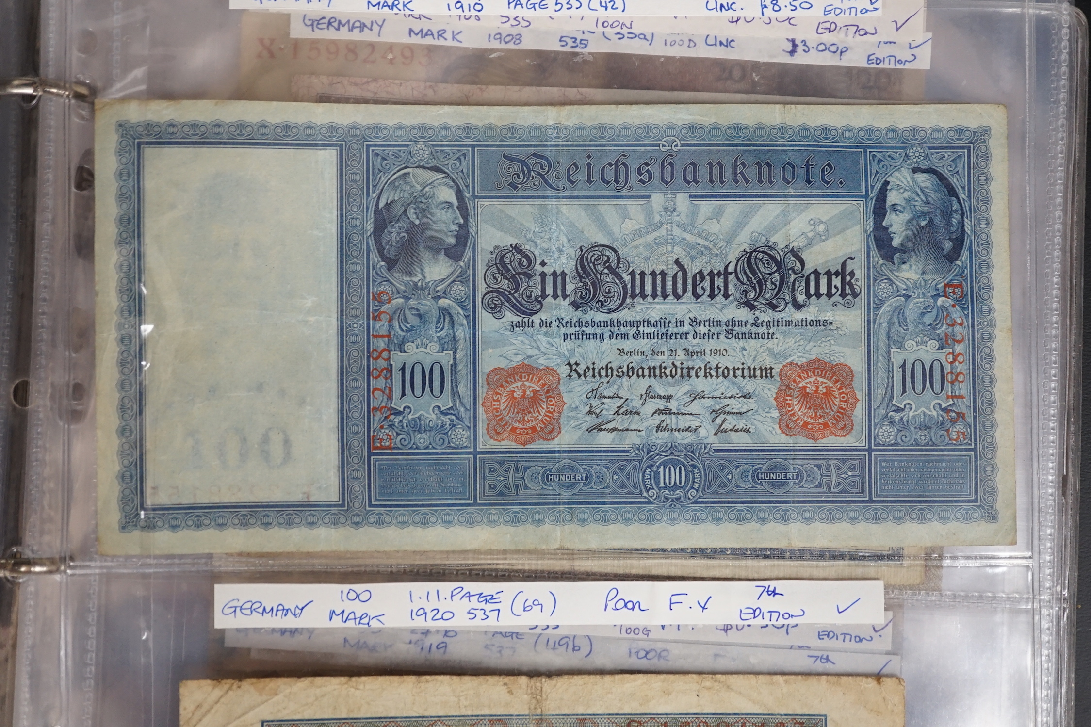 An album of over ninety various worldwide banknotes